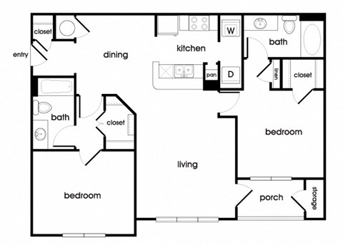 Floor plan for 2 beds, 2 baths, 1203 sqft